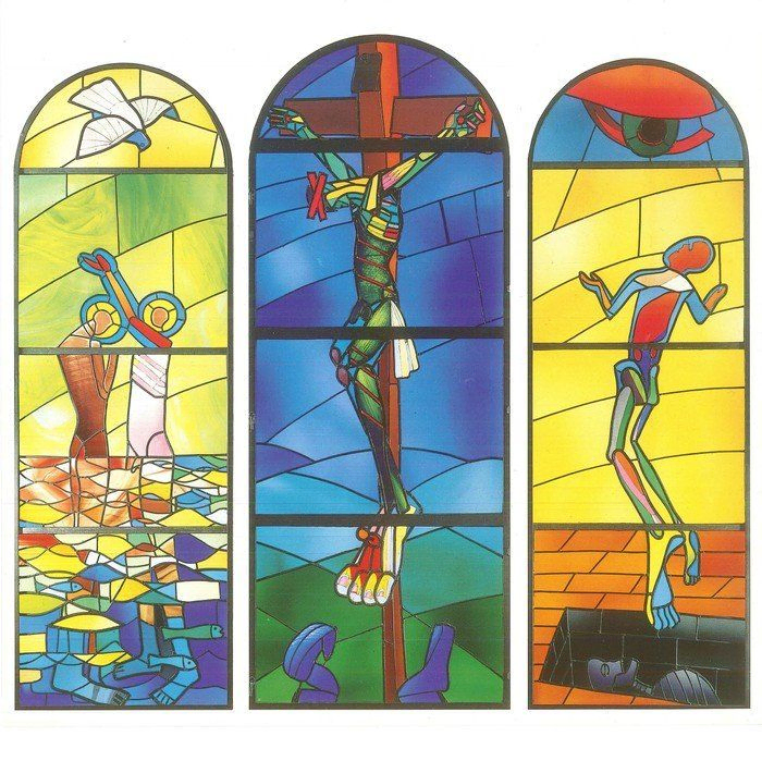 Skitse af de tre glasmosaikker i Vanløse Kirke