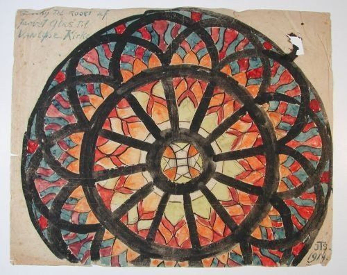 Skitse af Vanløse Kirkes Mosaikroset fra 1909
