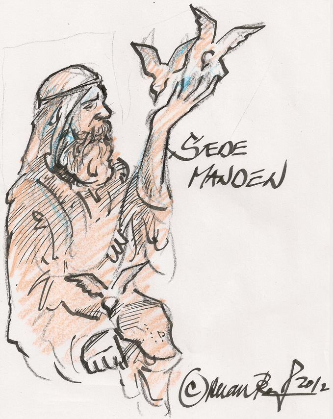 Skitse af sædemanden foran Vanløse Kirke